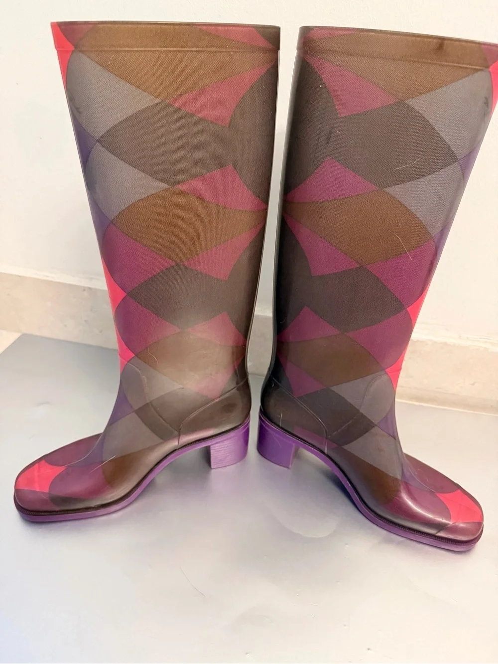 Emilio Pucci Purple Patterned Knee-High Rain Boots EU37 6.5-7 US